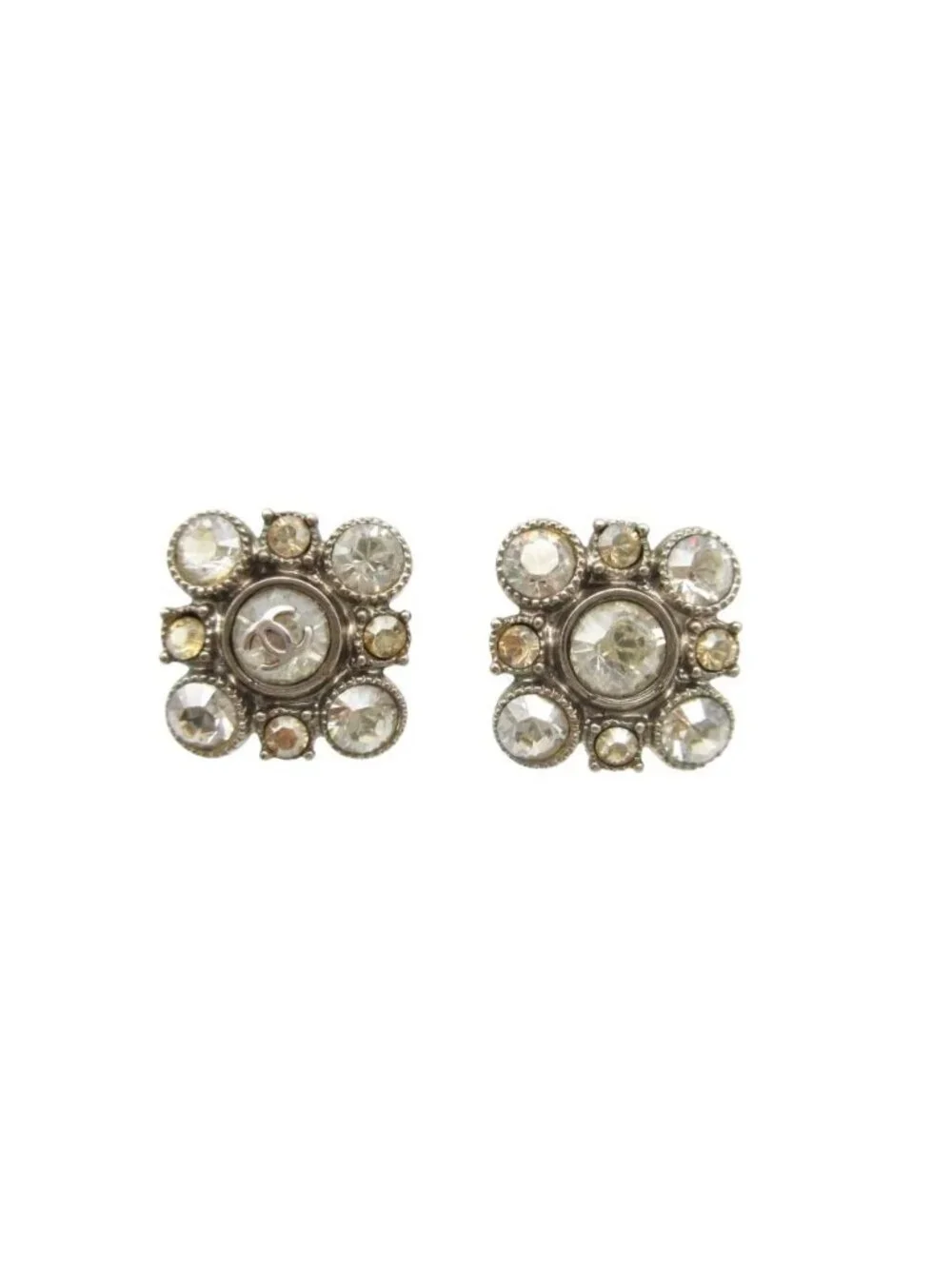 Chanel Earrings CC Logo Bijou Rhinestone Both Ears Silver
